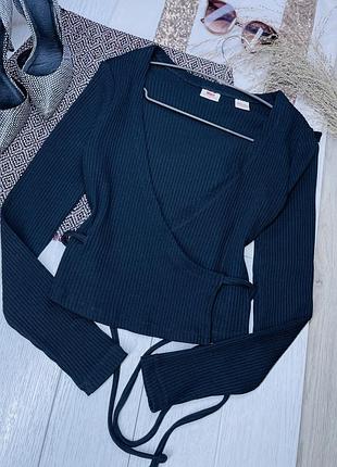 Вʼязаний короткий лонгслів levi’s xs кофта на запах коротка кофта в рубчик бавовняна кофта літня
