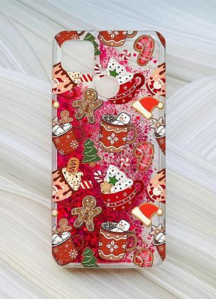 Чехол с плавающими розовыми блестками на xiaomi redmi 9c/10a рождество (принт 428)
