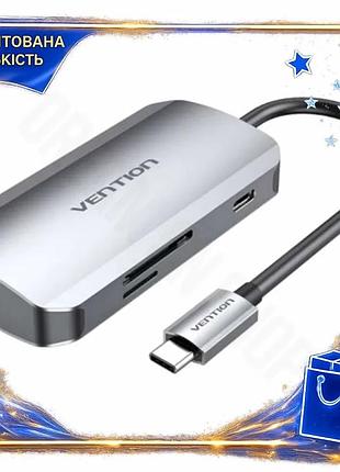 Dm хаб usb vention специфікація 2.2 6-in-1 сірий type-c 3.2 для ноутбука і комп'ютера адаптер з 3xusb spe|lz