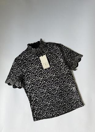 ✨ нова мереживна блуза / топ з люрексом від zara