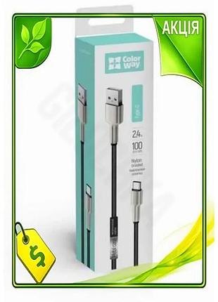 Ve кабель usb type-c 1 new version м colorway чорний для синхронізації та живлення 2.4a шнур для заряд n6w_ver