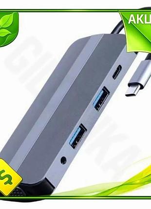 Ve хаб usb cablexpert 8 new version в 1 сірий type-c 3.1 для комп'ютера hdmi vga кардридер 3,5 мм адап n6w_ver