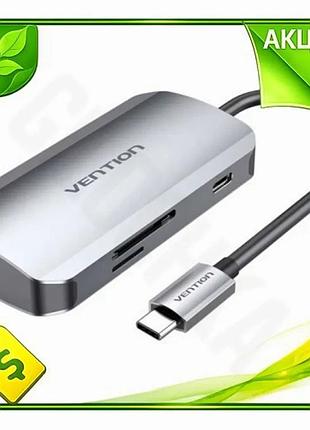 Ve хаб usb vention 6-in-1 new version grey type-c 3.2 для ноутбука 1xtype-c 100 вт 3xusb 3.0 кардрідер n6w_ver