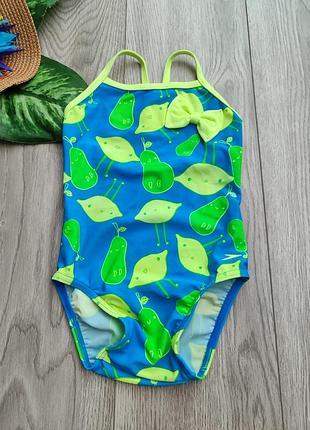 Дитячий суцільний купальник для дівчаток від бренду speedo 92см 2 рокиу яскравому синьому кольорі з кумедним принтом у вигляді зелених груш та лимонів