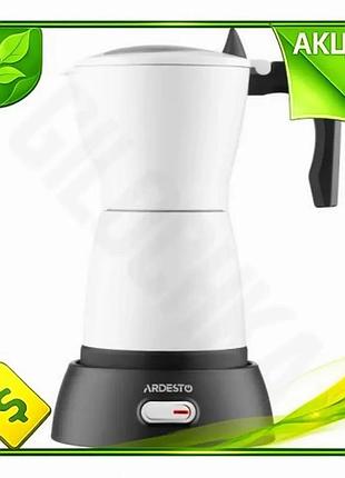 Ve гейзерная кофеварка ardesto 480вт new version 300мл черная белая для приготовления кофе молотая коф n6w_ver