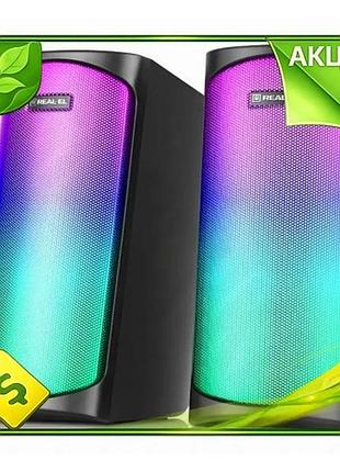 Ve колонки 2.0 real-el s-135 new version black usb акустические динамики с подсветкой rgb для компьюте n6w_ver