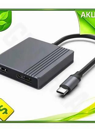 Ve хаб usb gembird type-c new version 3.2 hdmi 4k 60гц dp 4k 60гц чорний адаптер для монітора відео пе n6w_ver