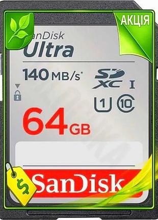 Ve карта памяти sdxc sandisk new version ultra 64гб class10 uhs-i скорость до 140мб/с флешка для фото n6w_ver