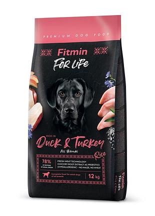 Корм для взрослых собак fitmin dog for life утка и индейка 12 кг