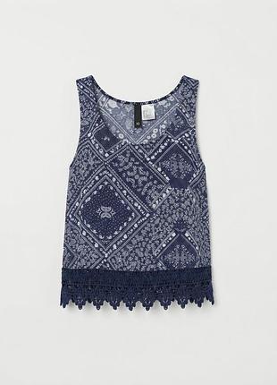 Стильная майка h&m с кружевом и принтом бандана (uk 6 / xs)