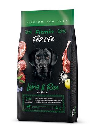 Корм для взрослых собак fitmin for life с ягненком и рисом 12кг