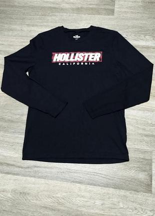 Чоловічий чорний лонгслів hollister з принтом, розмір s.
