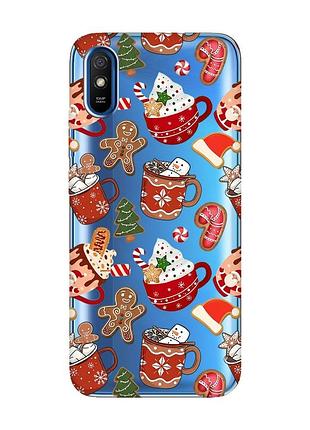 Прозрачный чехол на xiaomi redmi 9a рождество (принт 428)