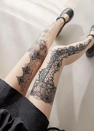 Колготки з принтом мереживо coquette dark lolita gothic glam