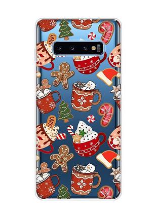 Прозрачный чехол на samsung galaxy s10 plus рождество (принт 428)