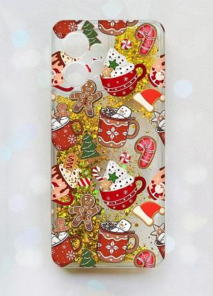 Чехол с плавающими золотыми блестками на xiaomi redmi note 12 4g рождество (принт 428)