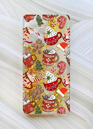 Чехол с плавающими золотыми блестками на xiaomi redmi note 12 pro plus рождество (принт 428)