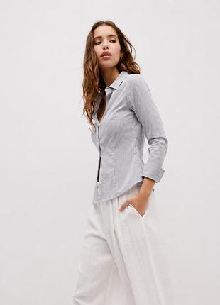 Сорочка жіноча escada sport приталена, у смужку класична, офісний стиль
