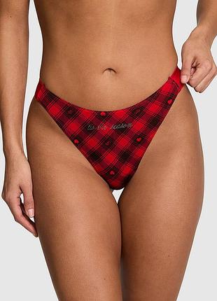 Жіночі трусики victoria's secret (2259788161) logo cotton shine high-leg thong xs червоні