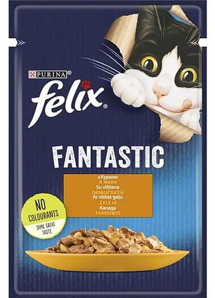 Блок (26 шт.) влажный корм felix fantastic для взрослых кошек, кусочки в желе, с курицей, 85 г