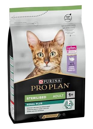 Сухой корм pro plan sterilised adult 1+ renal plus для взрослых стерилизованных кошек, с индейкой, 3 кг