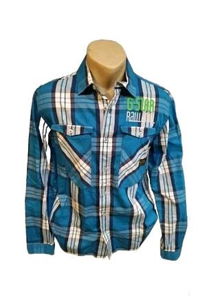 G-star raw мужская рубашка в клетку с регулировкой рукава на короткий размер l