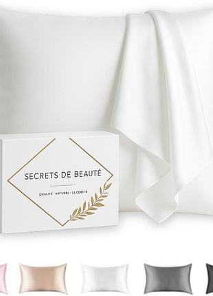 Наволочка secrets de beauté 100% шовк 22 momme 65x65 см білий