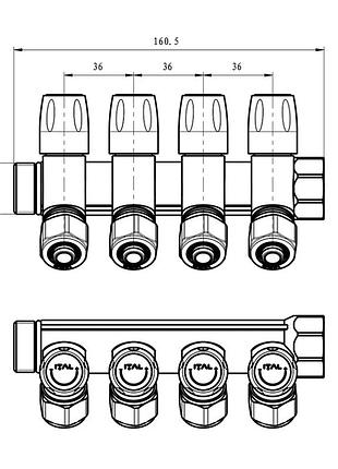 Коллектор ital 4 вых. ник. 3/4"x16*2 с рег. вентилями+переход под нг (it04-105a1)cp25ook