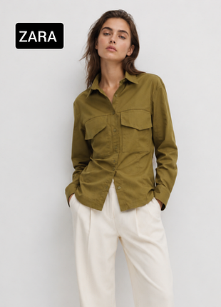 Рубашка женская зеленая от бренда zara xs