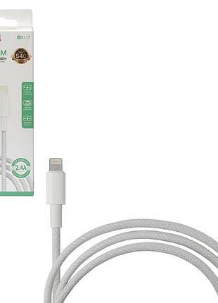 Кабель borofone bx117w usb – lightning 2.4a 1 м, 12 вт, нейлоновая оплетка, зарядка и передача данных, белый ft