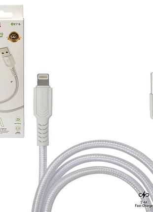 Кабель borofone bx116w usb – lightning 2.4a 1 м, 12 вт, зарядка и передача данных, белый ft
