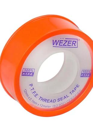 Фум лента wezer ptfe 12x0, 1 мм 12 м, белый