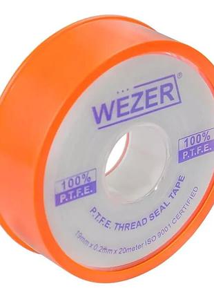 Фум лента wezer ptfe 19x0, 2 мм 20 м, белый
