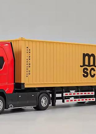Машинка контейнеровоз scania. металлическая машинка. красный