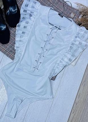 Літнє боді tezenis s біле боді трикотажне боді з рукавами крильцями боді блуза з шнурівкою