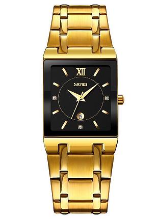Жіночий наручний годинник skmei 9263gdbk gold black кварцовий із металевим браслетом, золотистий/чорний