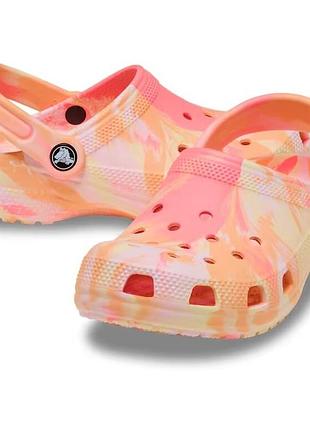 Crocs сабо подростковые детские classic marbled kids clog orang