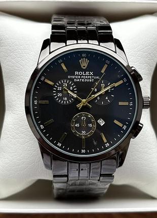 Хіт! чоловічий годинник rolex на браслеті чорного кольору з датою