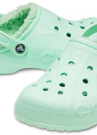 Crocs сабо на меху утепленные детские подростковые baya lined clog mint