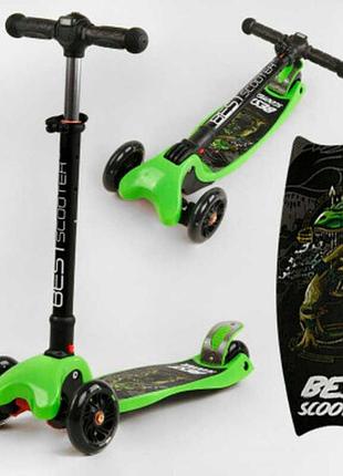 Самокат триколісний best scooter maxi, складне кермо з фарой, 4 колеса pu зі світлом, d=12 см (l-8711)