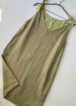 Лляна коротка сукня жіноча yargici оливкова однотонна розмі l/xl