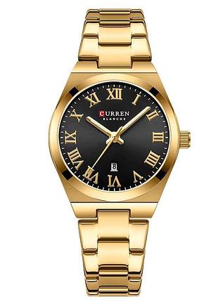 Женские наручные часы curren 9095 gold black с металлическим браслетом, кварцевые