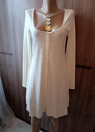 Платье белое женское в рубчик h&amp;m pp s/m полиэстер+коттон