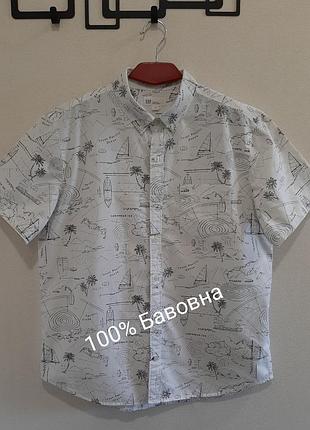 Стильная хлопковая мужская рубашка gap на короткий рукав, р. l (48)