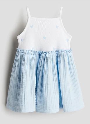 Хлопковое муслиновое платье без рукавов с сердечками h&amp;m 86, 12-18 мес