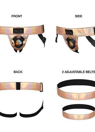 Труси для страпона strap-on-me leatherette harness curious holographic rose gold (м'яте паковання!!!) sexstyle 3