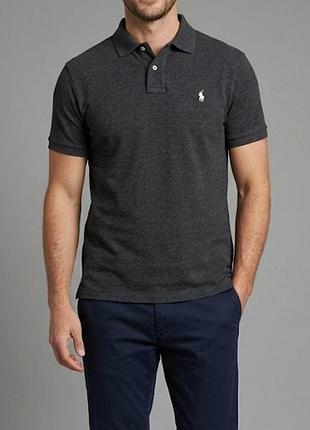 Оригинальное мужское поло polo ralph lauren (темно-серое меланж), custom slim fit, размер l