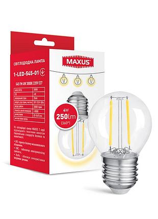 Филаментная led лампа maxus g45 4w теплый свет e27 (1-led-545-01)