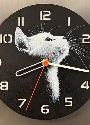 Настінний годинник з котом 3d друк 245 мм, декоративний годинник на стіну