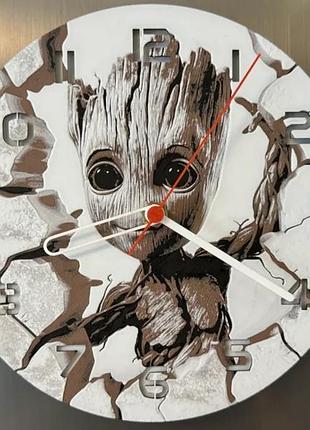Настінний годинник "groot" 3d-друк. оригінальний декор з ефектом 3d для фанатів "вартових галактики" та marvel
